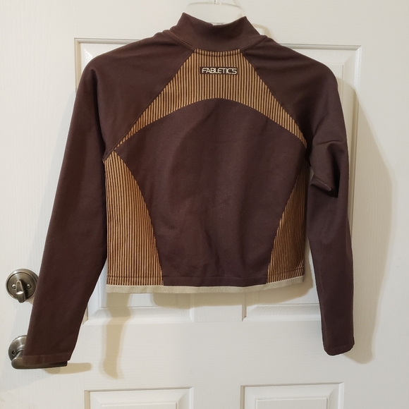 Fabletics Size Large Tan and Brown Bomber Jacket with Contrast Panels - Picture 3 of 6